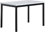 Metal Dining Table with Laminated Faux Marble Top, Off-White