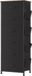 Tall Dresser for Bedroom with 6 Drawers and Side Pockets, Storage Organizer Chest of Drawers with Fabric Bins for Closet Bedside Nursery Living Room Entryway Hallway, Black Rustic Brown