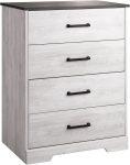 Farmhouse Chest, Wooden Bedroom Dresser with 4 Storage Drawers, 18.25in x 27.5in x 35.5in, Washed White