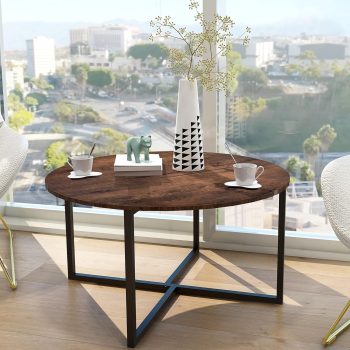 HOMERECOMMEND Round Coffee Table Kitchen Dining Table Modern Tea Table Office Conference Pedestal Desk Computer Study Desk Rustic Brown/Black
