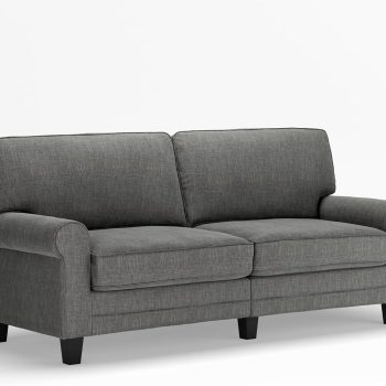 78" Rolled Arm Sofa, Easy Care Polyester, Soft Pillow Back, Pocket Coil Seat Cushions, Removable Covers, Loveseat or Couch for Small Spaces, Living Rooms or Bedrooms, Gray