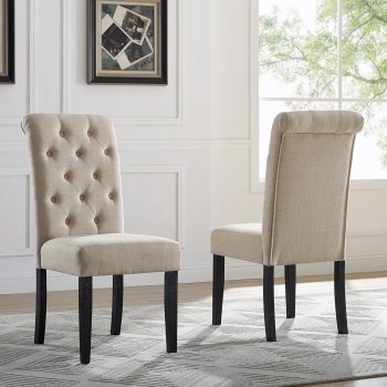 Solid Wood Tufted  Dining Chairs, Set of 2, Tan